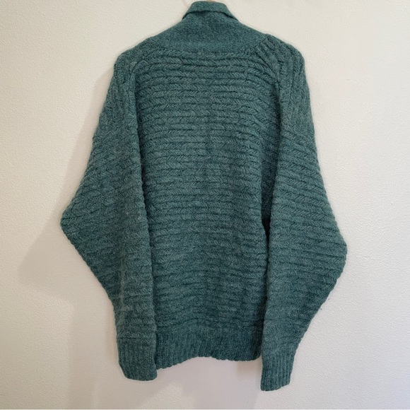 Vintage 80s Wool Blend Knit Double Breasted Shawl Collar Cardigan - Teal - Picture 4 of 13